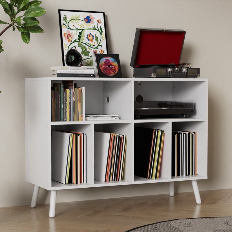 White MDF Record Player Stand with Vinyl Storage
