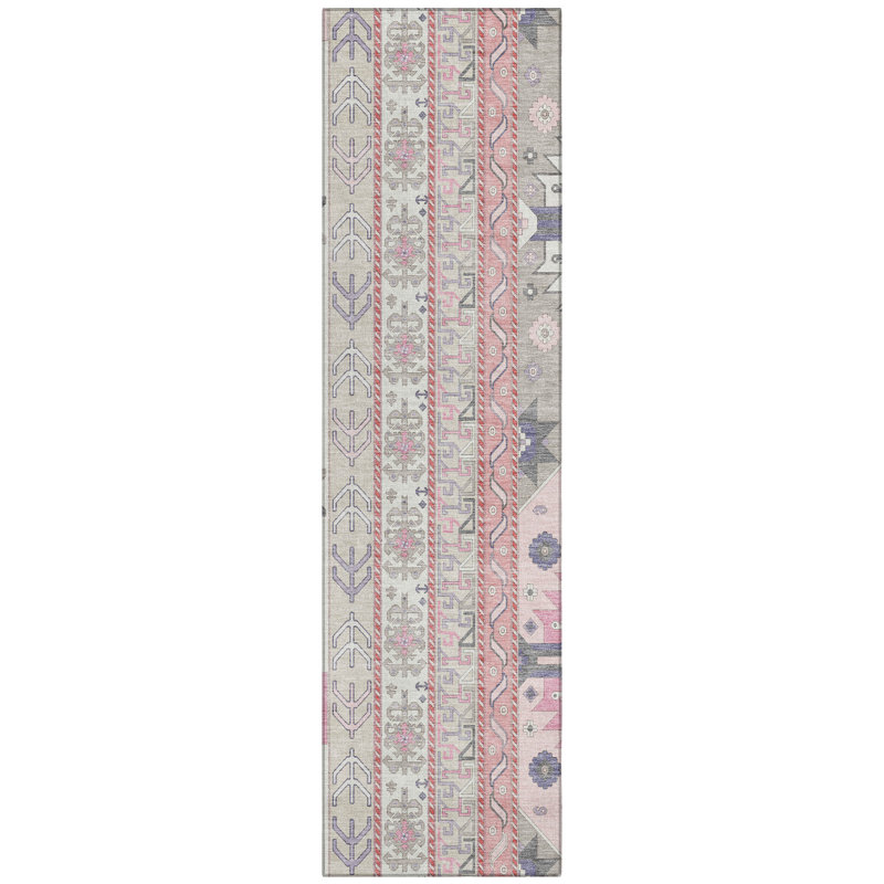 Solara Pink Washable Indoor-Outdoor Rug - , 2'3" x 7'6"