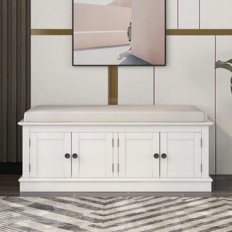 Upholstered Storage Bench, White
