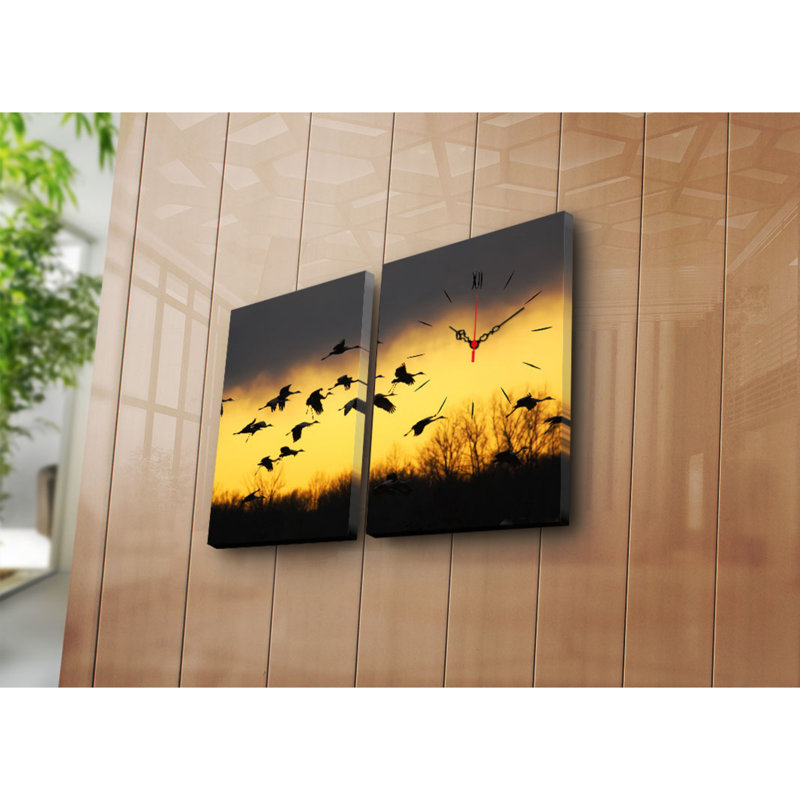 Elegant Decorative Canvas Wall Clock (2 Pieces), 25.2 x 15.7 inches | 100% Suede Canvas with 100% Wooden Frame (Thickness: 1.2 inches) | Stylish Home Decor, Perfect for Living Room & Office Spaces, Unique Timepiece Design