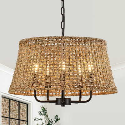 5-light Boho Farmhouse Hand-woven Rattan Chandelier