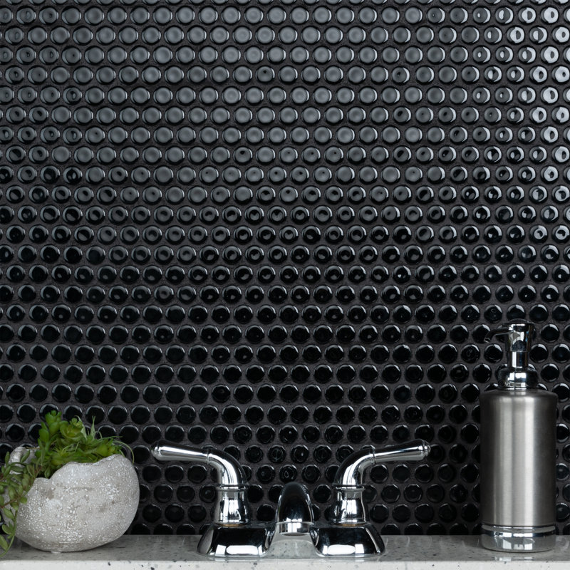 Hudson Penny Round .80" x .80" Porcelain Penny Round Mosaic Wall & Floor Tile, Black