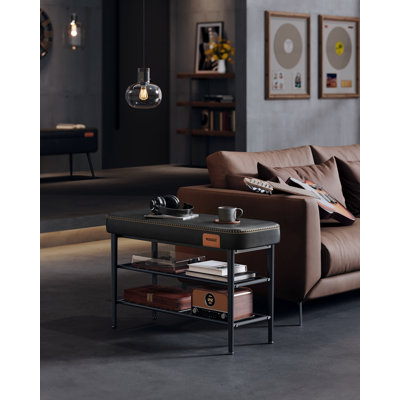 Shoe Bench, Storage Bench, Shoe Rack Bench Entryway, Synthetic Leather With Stitching, Mid-Century Modern, Loads 135 Kg