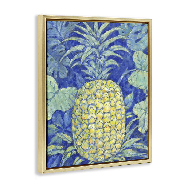 Cadre flottant ananas bleu Hawaii, design par Paul Brent, H 21 po x l 17 po, Cadre flottant métallique doré