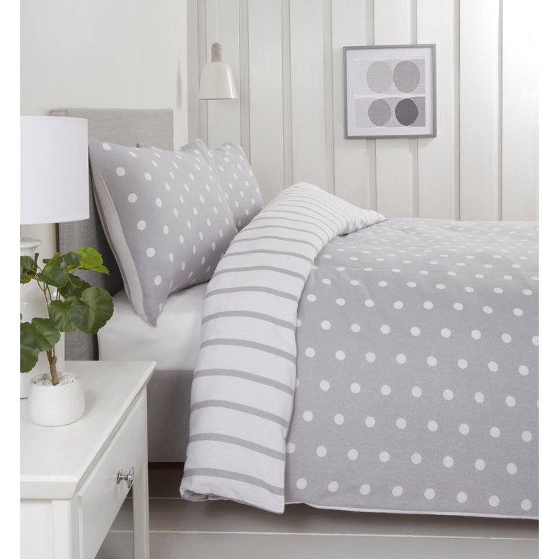 Miliah Microfiber / Polyester Polka Dots Duvet Cover with Pillowcases, Single - 1 Standard Pillowcase, Grey