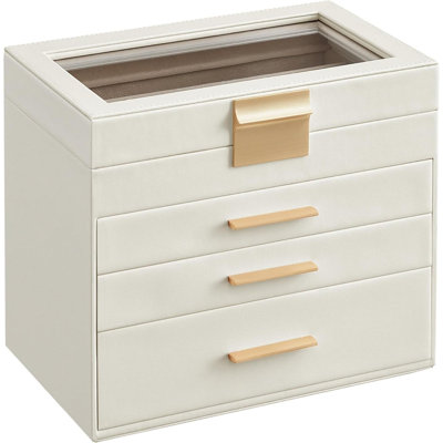Jewelry Box Organizer With Glass Lid, 4-Layer Jewelry Storage, With 3 Drawers, Modern Style, Gift For Mom