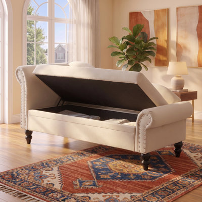 Chaise longue 64,5 "Mid-Century avec rangement caché et accoudoir gauche, avec coussin lombaire inclus