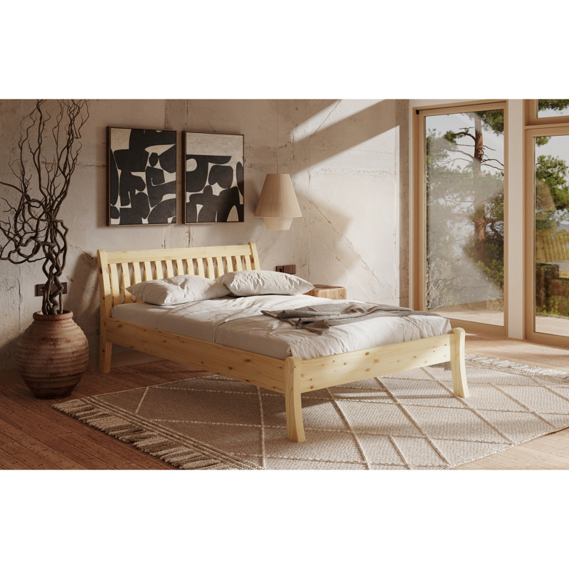 Mardea Solid Wood Bed, Natural Lacquer, European Kingsize (160 x 200cm)