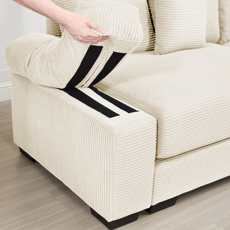 Canapé modulaire surdimensionné en L, Velours côtelé beige
