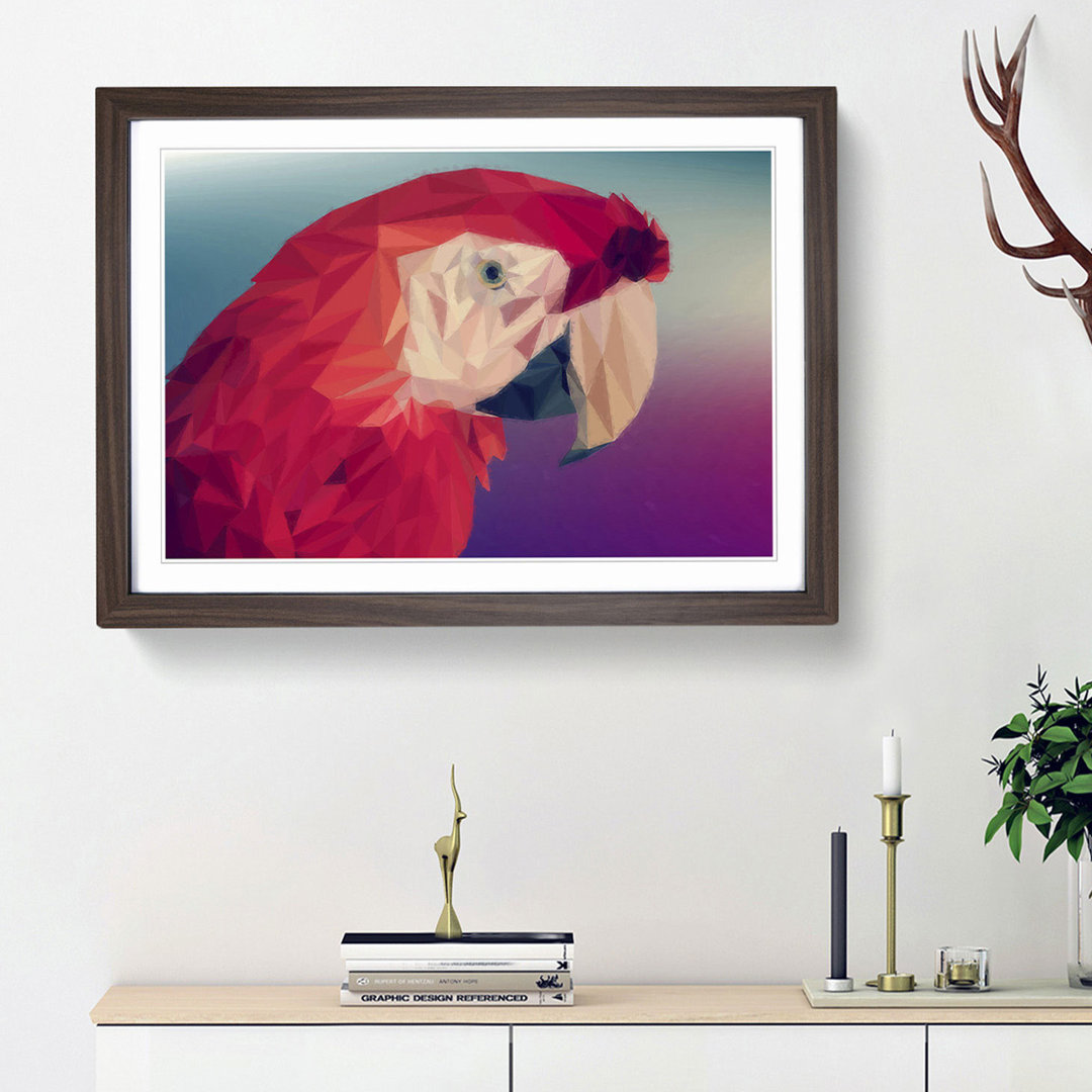 Geometric Scarlet Macaw Parrot in Abstract - Framed Print