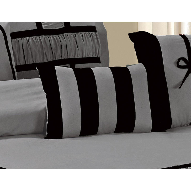 Ensemble d'édredon gris traditionnel pour grand lit 7 pièces, Édredon de grande taille et 6 pièces supplément, Gris / Noir