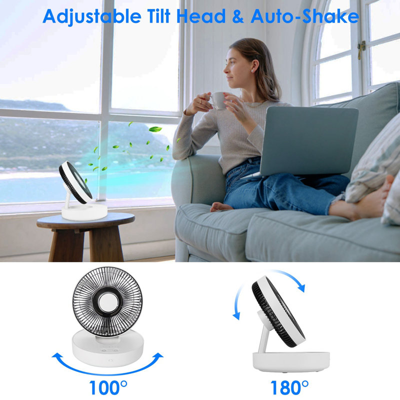 Foldable Rechargeable LED Desk Wall Mounted Fan with Magnetic Remote Hanging Oscillating, White