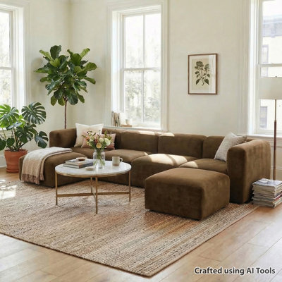 Oversized Modular U-Shaped Deep Seat Performance Velvet Sectional Sofa with Two Ottomans