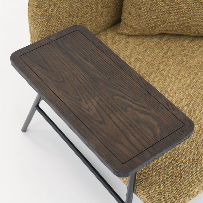 Chaise d'appoint rembourrée Minimalist avec table d'appoint intégrée et pieds en métal, Jaune