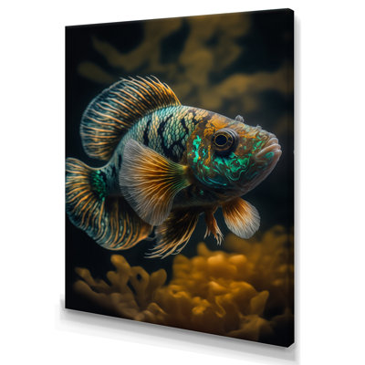 Poisson tropical bleu dans les tons de bleu et orange V - Décoration murale poisson animal
