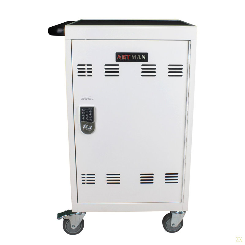 Chariot de charge mobile et armoire pour ordinateurs portables 30 tablettes avec serrure à combinaison, Blanc