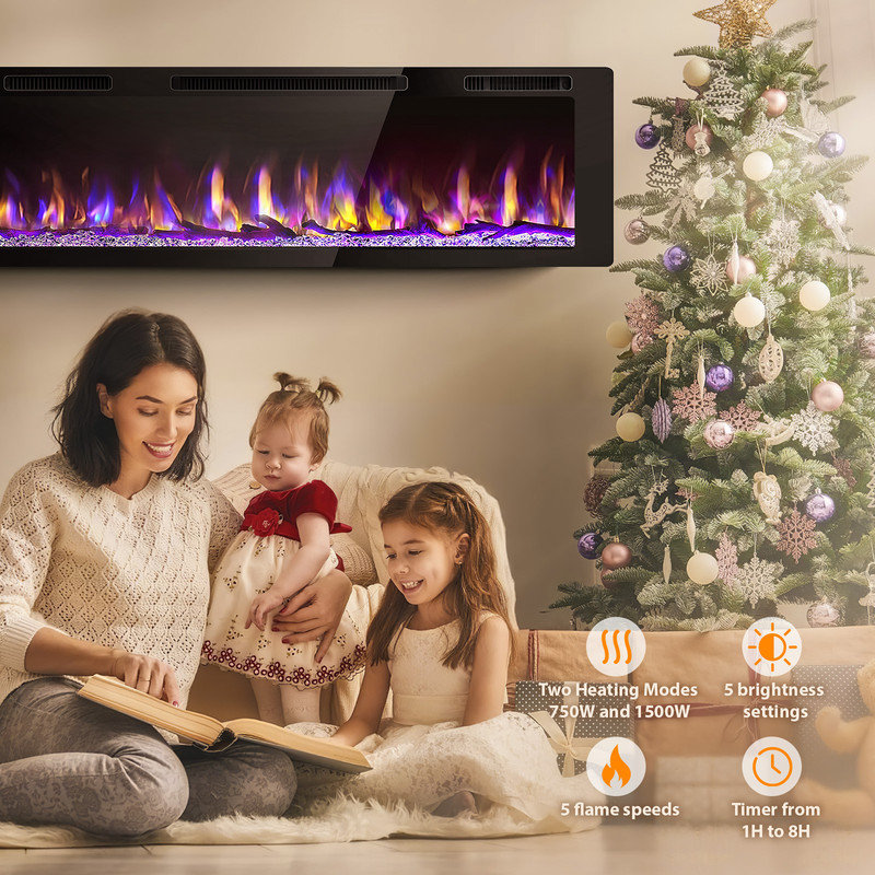 Ultra-narrow frame large screen multi-functional electronic fireplace, 19.3" H x 42" W x 5.55" D