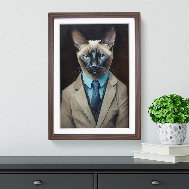 Siamese Cat in a Suit Painting No.2 - Framed Print, Walnut, 46cm H x 34cm W x 2cm D