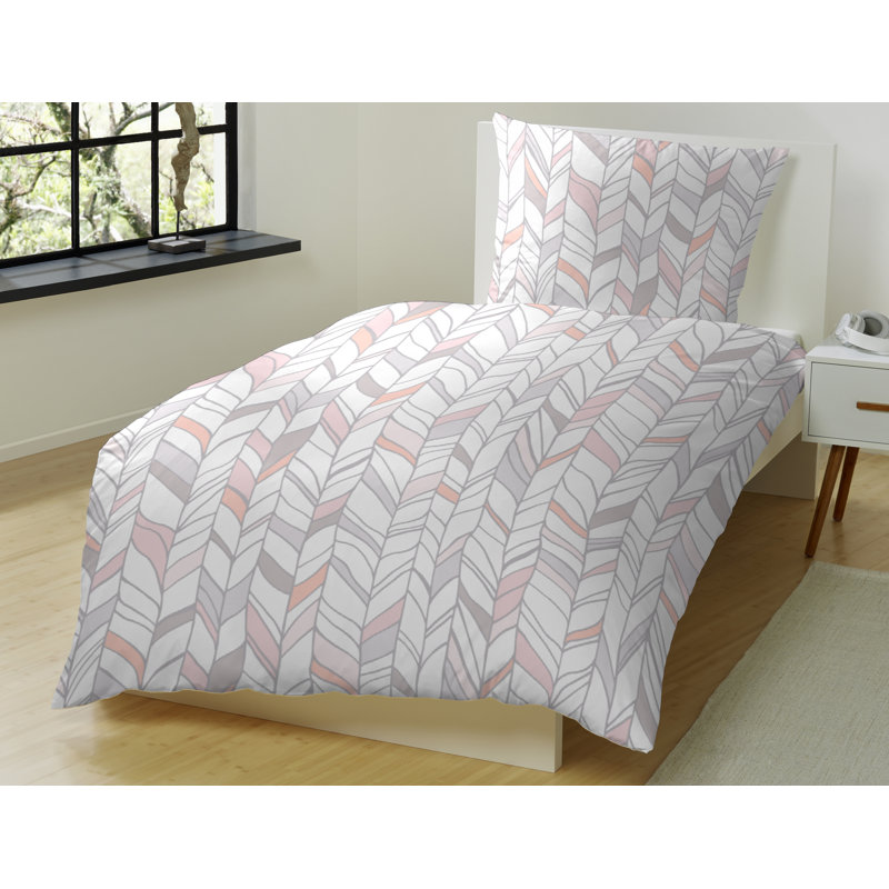 Katherine Organic Jersey Reversible Duvet Cover Set, 155 x 220cm - x1 80 x 80cm pillow cover, Cream/Pink