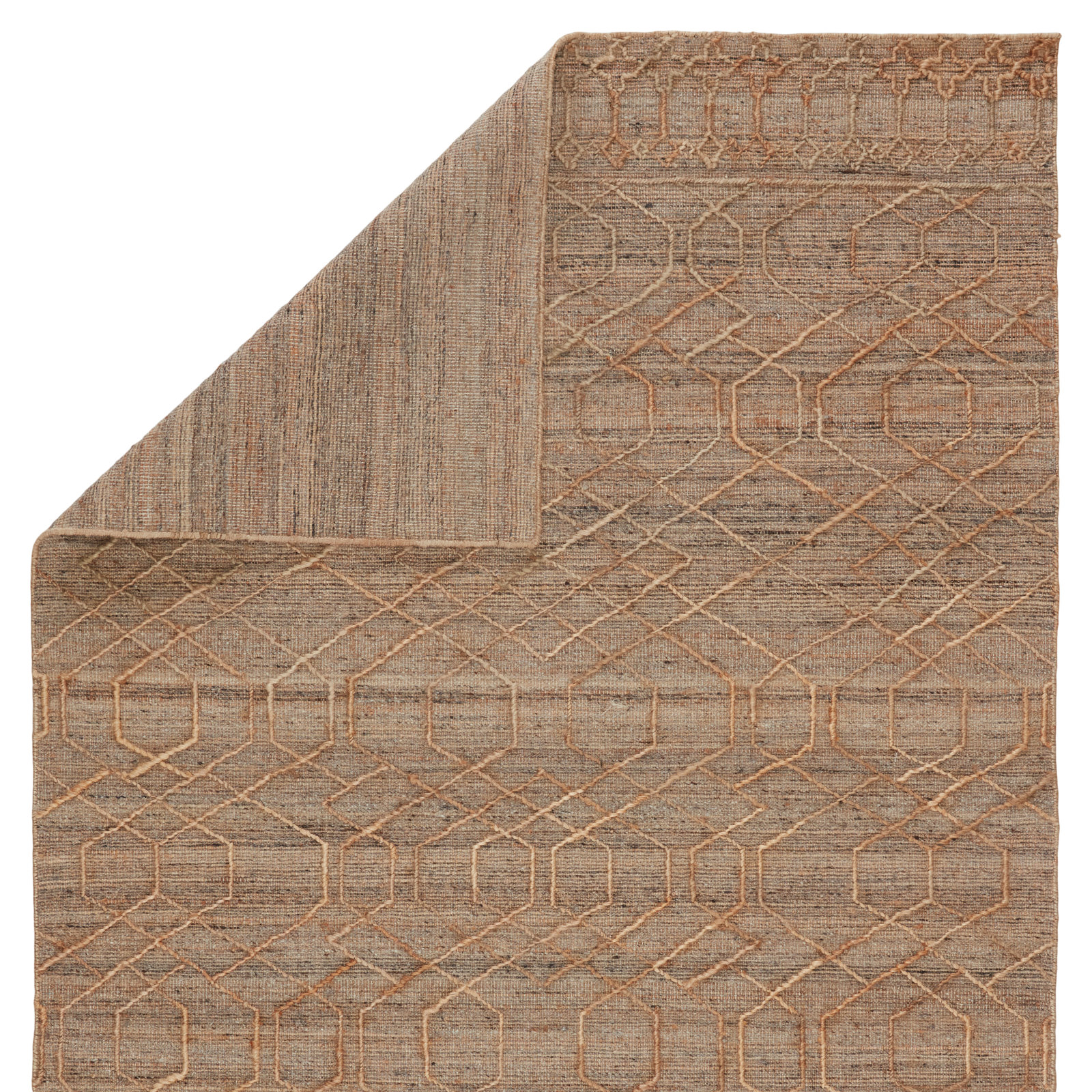 Cecille Beige Oatmeal Hand-Woven Geometric Rug, Rectangle 5' x 8'