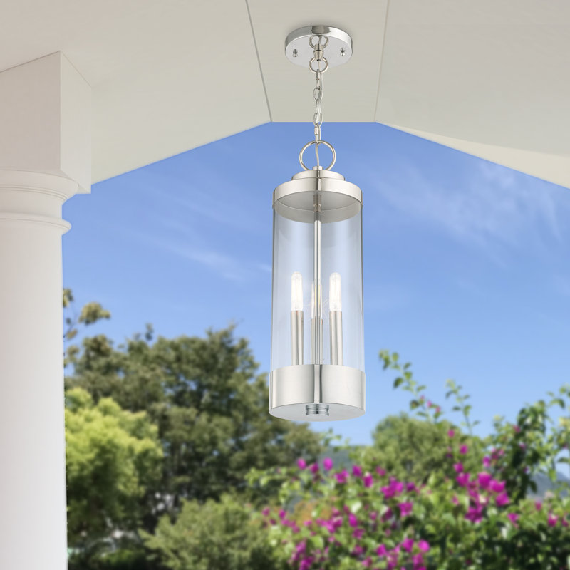 Luminaire suspendu d'extérieur à 3 ampoules Binghamton H 20,25 po, Chrome poli