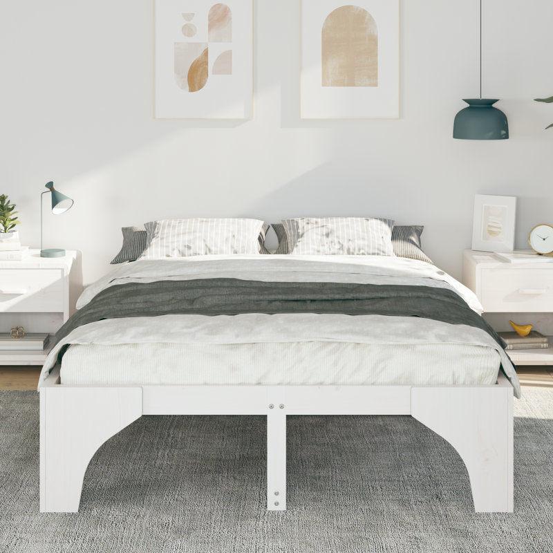 Solid Wood Bed, White, Kingsize (5')