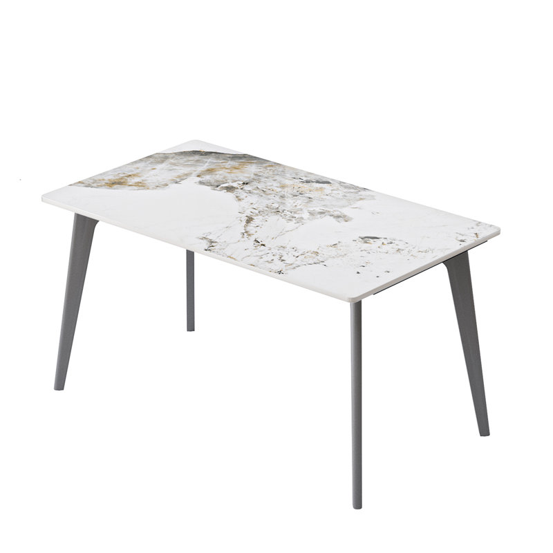 55.12" Modern Artificial Stone White Pandora Straight Edge Dark Grey Metal Leg Dining Table-Can Accommodate 6 People(Dining Table Only)