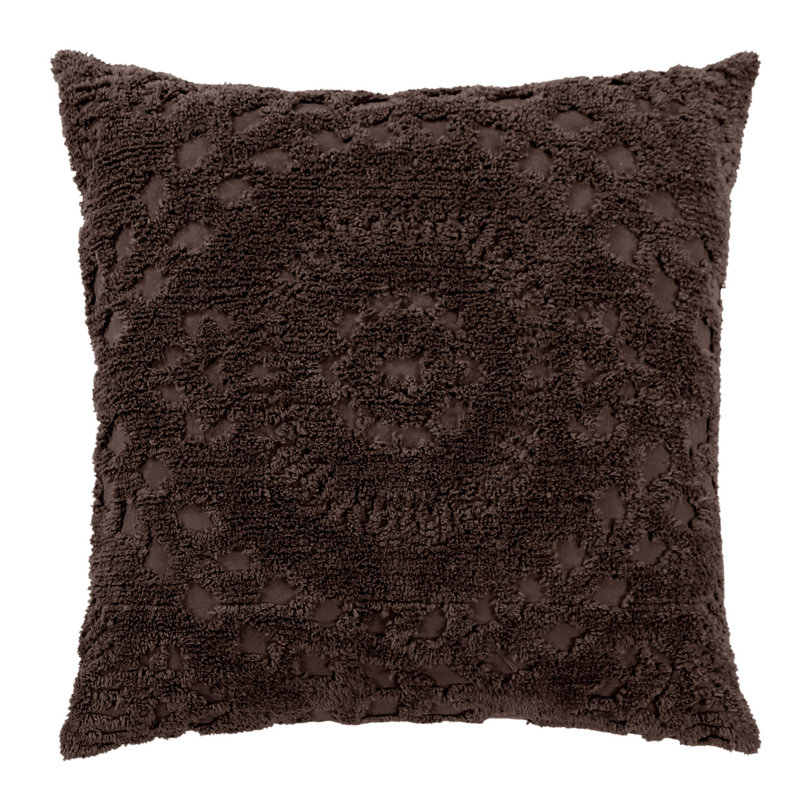 Taie décorative 100% coton en chenille de Rio Collection, conception en médaillon, housse de coussin décorative douce et respirante, certifié OEKO-TEX, lavable à la machine, toutes saisons, 26 po x 26 po, chocolat