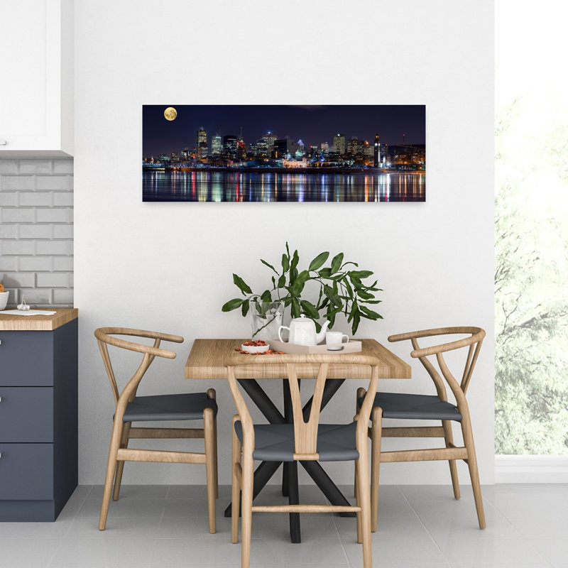 Moonlit City Reflections Colorful Vibrant Abstract Architecture City, art mural, H 12 po x l 36 po