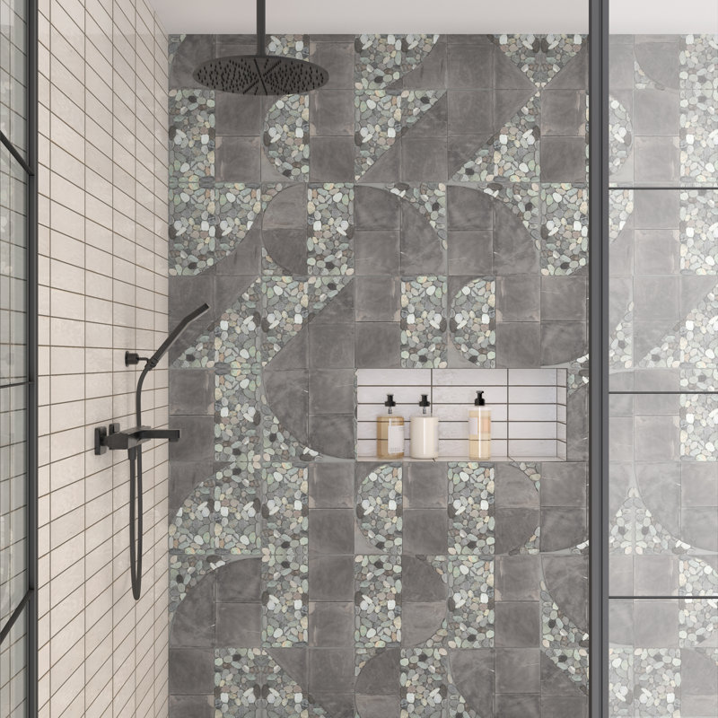 Daltile Pebble Oasis Natural Stone Art Deco Pebble Mosaic 11" x 11" (11 PC per Carton) (10.78 SQFT per Carton), Coastal