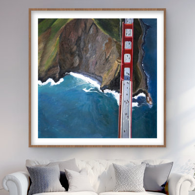 Overhead View of Golden Gate - Brown Framed Print for Decor
