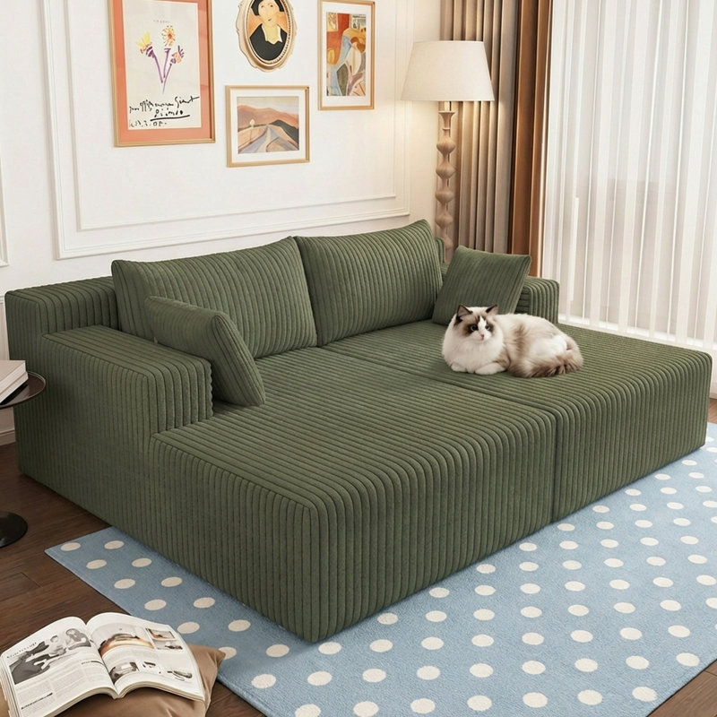 71" Oversized Chaise Lounge Chair,Sectional Double Lounge Chaise with Pillows, Upholstered Corduroy Boneless Lounge Chair, Fluffy Modern Loveseat Sleeper Sofa for Living Room or Bedroom