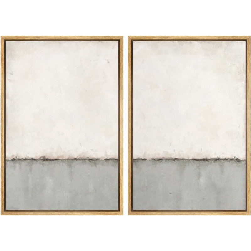 «Grunge Mid-Century Geometric Liness», 2 pièces sur toile, Encadré naturel, H 24 po x l 36 po