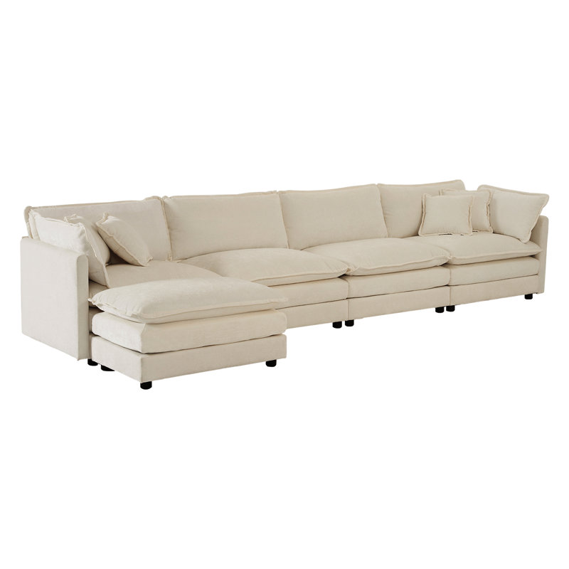 Canapé modulaire en U à 5 places en chenille beige avec canapé rembourré pour la décoration intérieure - chenille, rembourrage doux