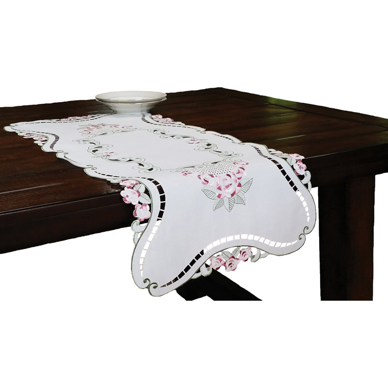 Chemin de table de cutwork brodé par rose design