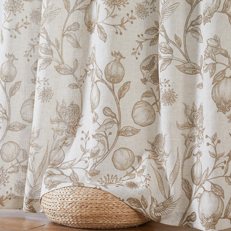 Nathnael Linen Blend Toile Semi-Sheer Curtain Panel Pair, 50" W x 63" L, Brown