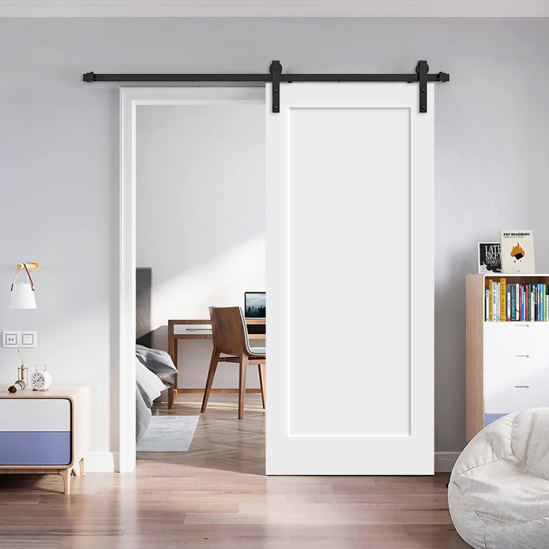 Porte de grange coulissante moderne en composite 1 panneau avec ensemble de quincaillerie, 32 po x 84 po, Blanc