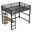 Lit mezzanine double en métal avec bureau intégré et tablettes de rangement