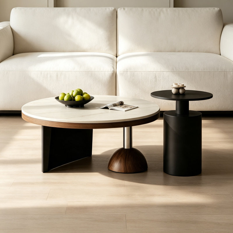 Table basse Minimalist, H 12,59 po x l 27,55 po x P 27,55 po, White/Black/Grey, Marbre