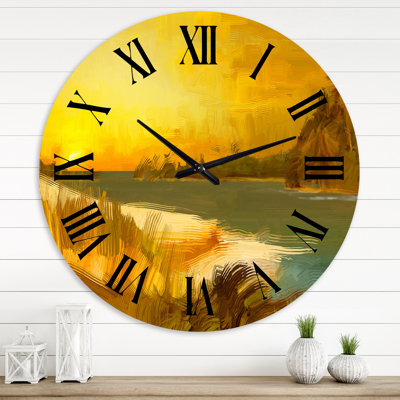 Golden Sunset on Beach - Horloge murale nautique et côtière