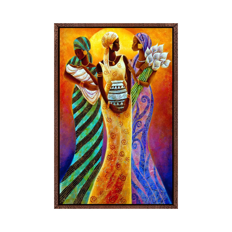 Sisters Of The Sun by Keith Mallett - Print on Canvas, Classic Brown Wood Framed Canvas, 101.6 cm H x 66.04 cm W