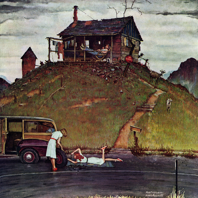 Changing A Flat by Norman Rockwell - Wrapped Canvas Print, 46 cm H x 46 cm W