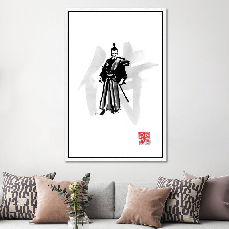 Samurai by Péchane - Painting on Canvas, White Framed, 152.5 cm H x 101.5 cm W