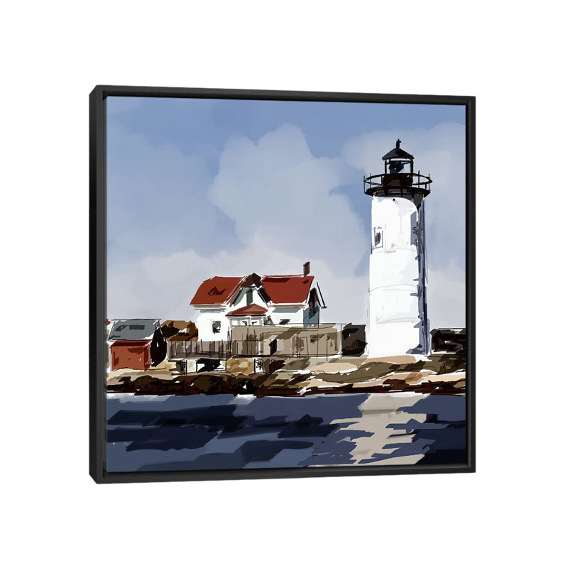 «Lighthouse Scene VI», reproduction sur toile, H 18 po x l 18 po x P 1,5 po, Toile encadrée noire, Pas de tapis