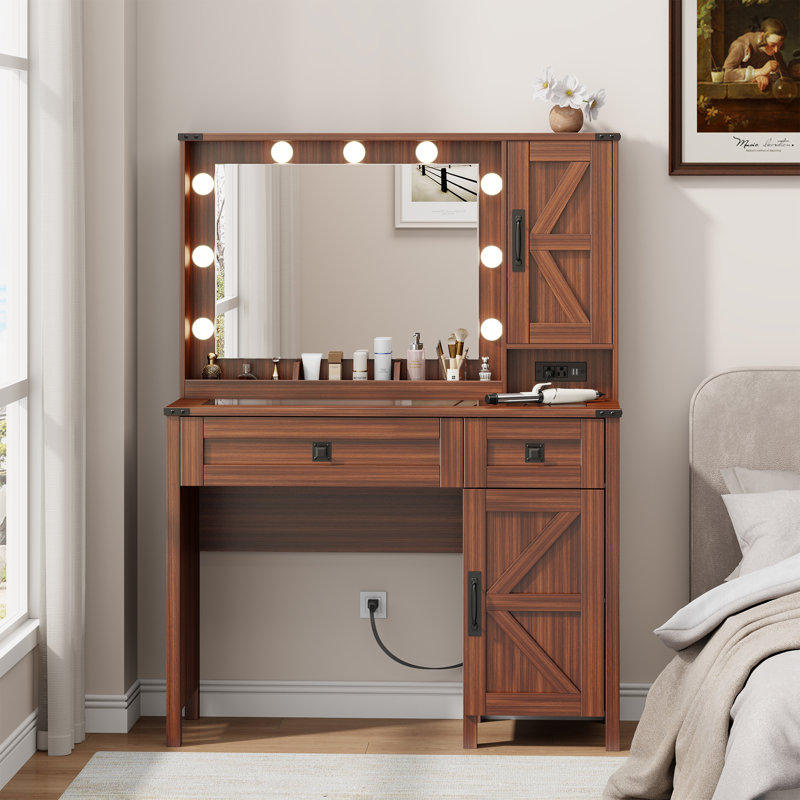 39'' Makeup Vanity Desk With Mirror, USB Charging Station & Drawers – Modern Vanity Table With Adjustable Shelves & Glass Top For Bedroom