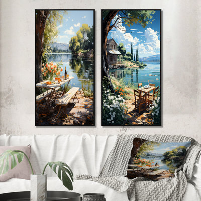 " Food Picnic By The Lake " 2 Piece Art Set