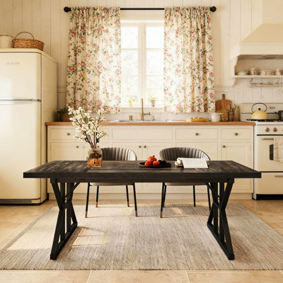 Table polyvalente pour salon ou salle à manger, 180 cm L x 80 cm l x 75 cm H, design en métal et bois, montage facile, idéale pour 6 personnes, plateau noir élégant et espace repas généreux.