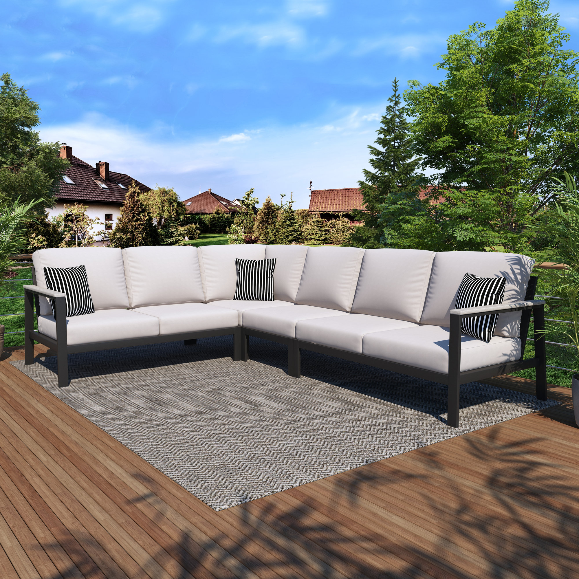 Townsend Outdoor 6 Person Sectional Seating Group With Sunbrella Cushions
