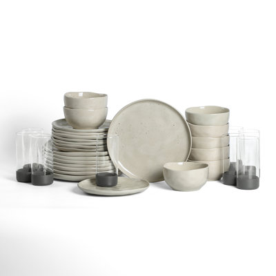 Stone Lain Mirella 32-Piece Dinnerware Set Stoneware, Borosilicate Glass