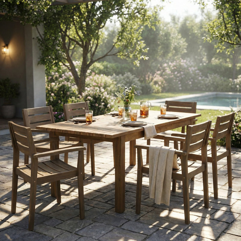 Grey Wood 6 - Chair And 1 Table Dining , Ideal For Outdoor Social Events Socializing